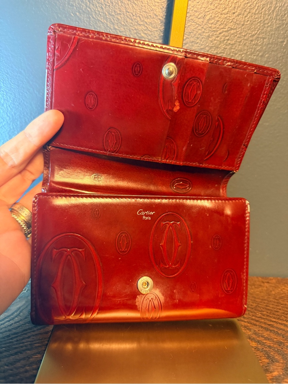 Cartier Vintage Red Embossed Leather Clutch Wallet - Picture 5 of 6